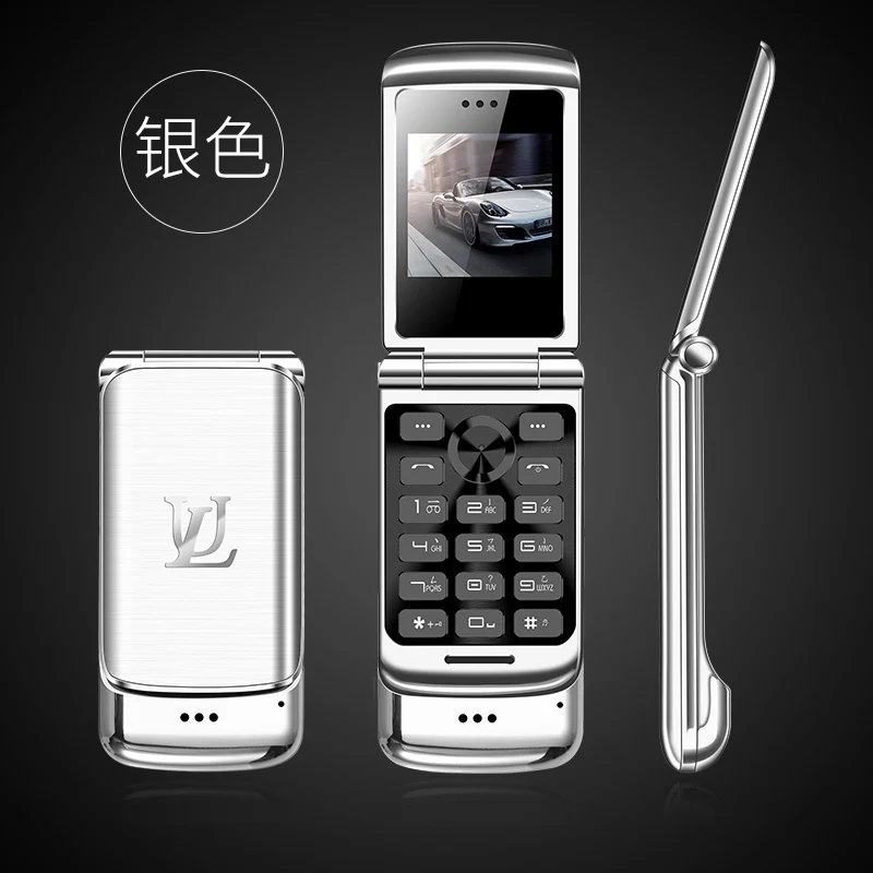 Роскошный мини-Флип Мобильный телефон Ulcool V9 1,54 дюймов, маленький экран, две sim-карты, Bluetooth, набор номера, анти потеря, маленький металлический корпус мобильного телефона - Цвет: Silver