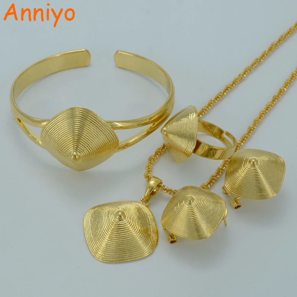 

22K Real Gold Plated Ethiopian Jewelry sets Pendant Necklace Earrings Ring Bangle Eritrean Habesha Jewelry Africa Bride #002201