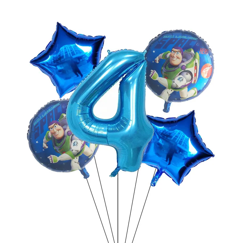 5pcs Toy Buzz Lightyear Story Balloons Cartoon Foil Helium 30 Inch Number Blue Balloons Happy Birthday Balloons Kids Toys Ball