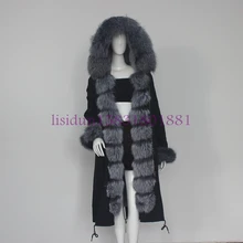 Для женщин с натуральным мехом парка зимнее теплое натуральное большое пальто из лисьего меха с мехом кролика с роскошным подкладом армейский Гро