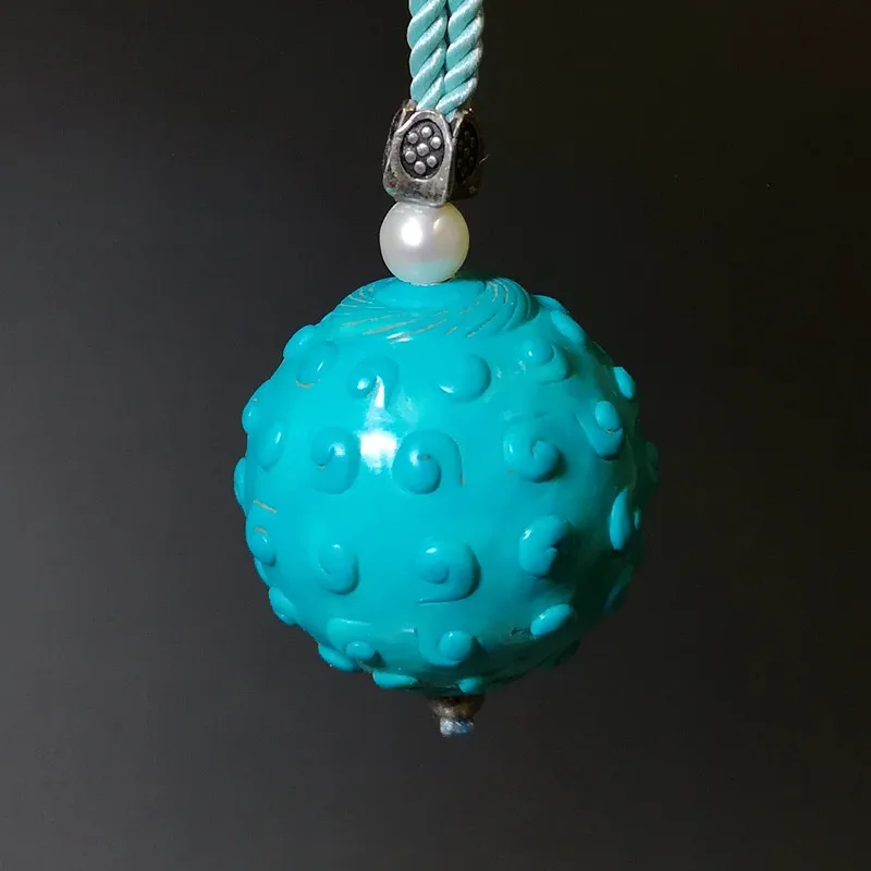 

Fine 22mm carved natural matsushita turquoise beads 19.9g