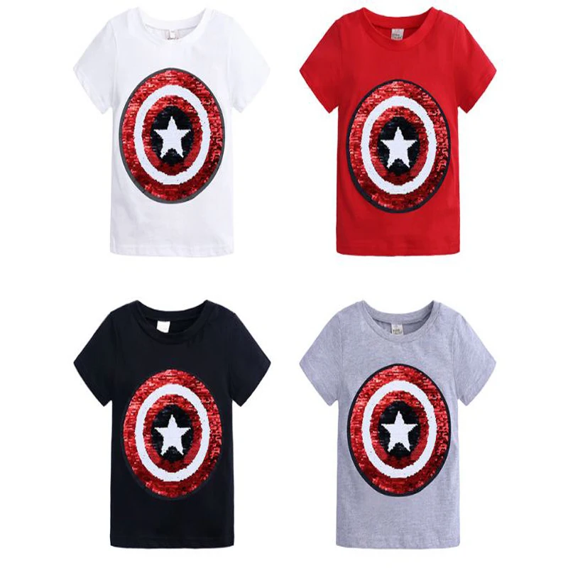boys girls t shirt cartoon short sleeve summer 2019 t-shirt kid clothes children tops kids tshirt sequined red white black 1-8Y