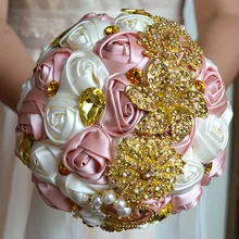 Романтические фиолетовые Свадебные букеты с блестящими бусинами для свадебного букета со стразами Свадебный букет розы ручной Rbbon