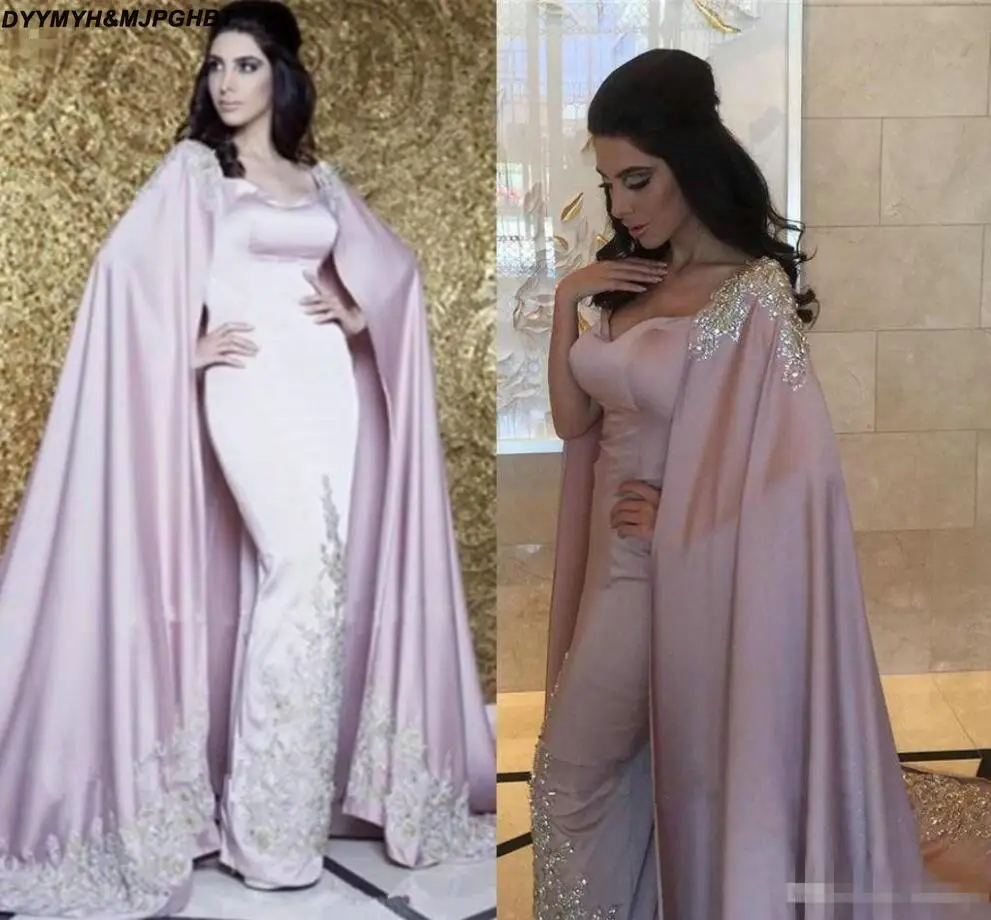 Arabic Dubai Evening Dresses Gowns With Cape Luxury Sparkle Sequins Lace Yousef Aljasmi Kaftan Abaya 2018 Prom Formal Gown Vestidos De Novia_