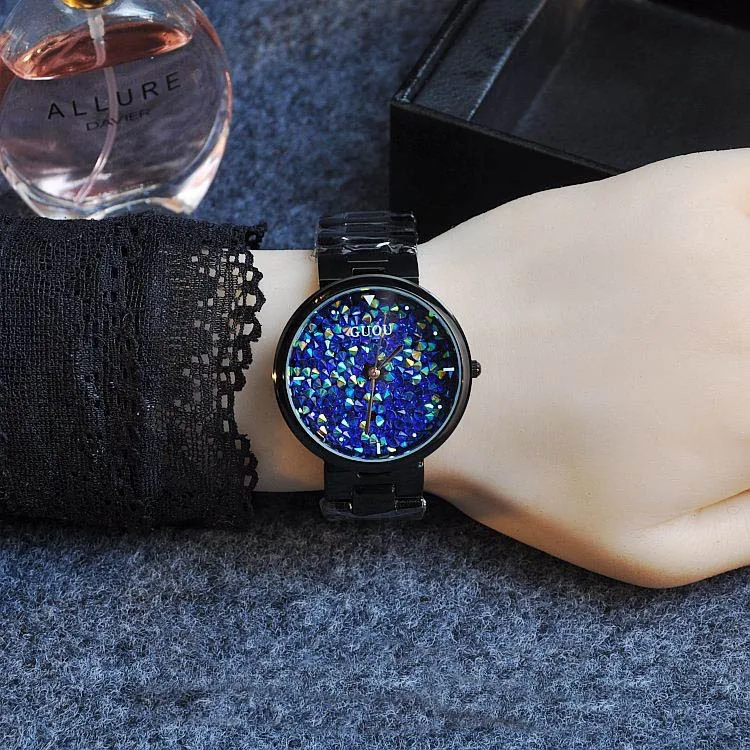 

Brand fashion personality Star Diamond drill with high-grade fashion ladies watch Black Watch Strap