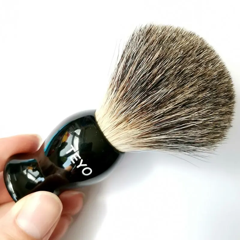 TEYO набор кистей для бритья из чистого барсука, включает в себя щетку для бороды с полимерной ручкой, двухслойная чаша для бритья, Хромированная Подставка для бритья