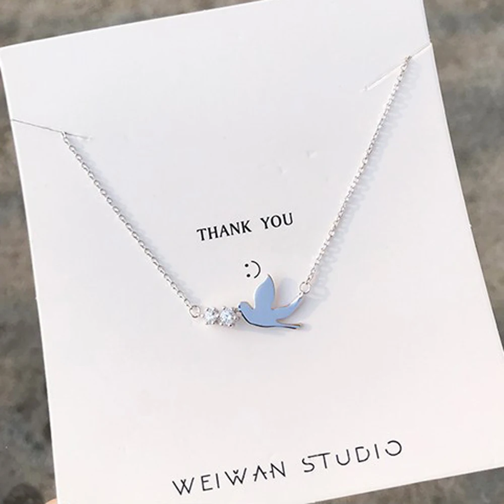 

925 Sterling Silver Peace Dove CZ Crystal Choker Necklaces Delicate Women Fashion Silver Chain Birthday BFF Sisters Jewelry Gift