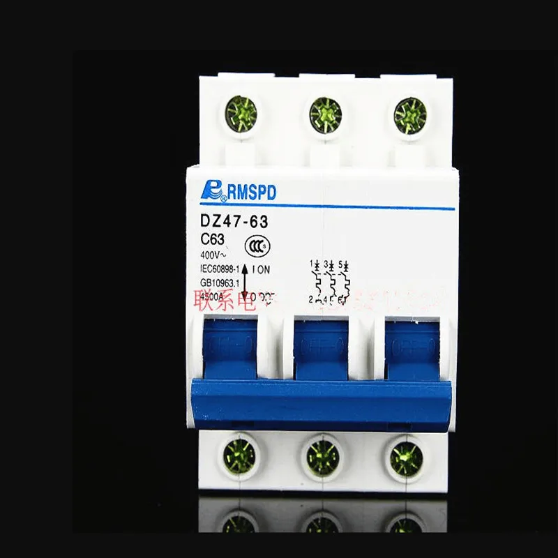 

10pcs Air switch breaker DZ47 3P 63A short circuit overload protector