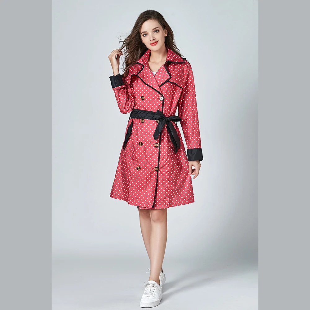 Freesmily capa de chuva feminina vermelha com bolinhas laço estiloso ...