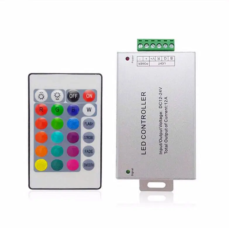 

DC12V-24V 12A RGB LED Controller for LED Strip Lighting with IR 24 Keys Controller