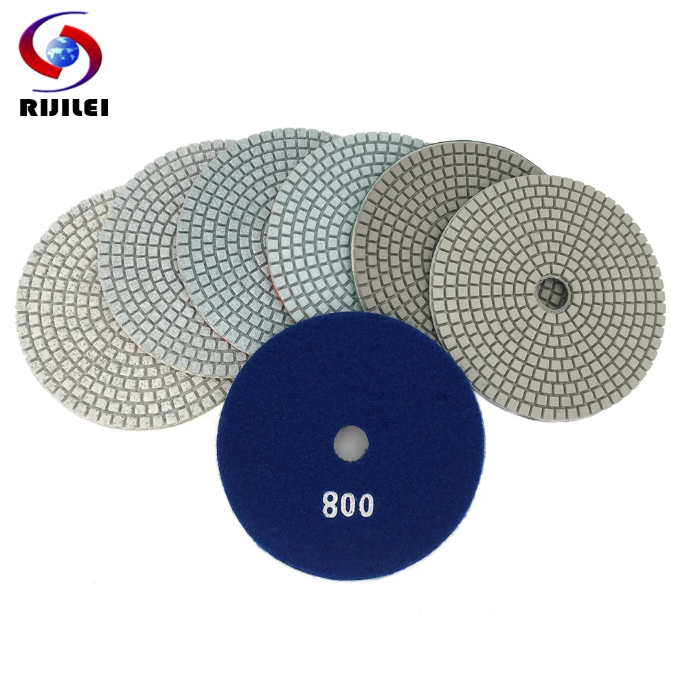 RIJILEI 7PCS/Set 5inch White Diamond Polishing Pad 125mm Wet polishing pads for Stone concrete floor polishing tool HC15 5pcs set stone splitting tool stone splitter metal plug wedges and feathers shims concrete rock splitters hand tool size