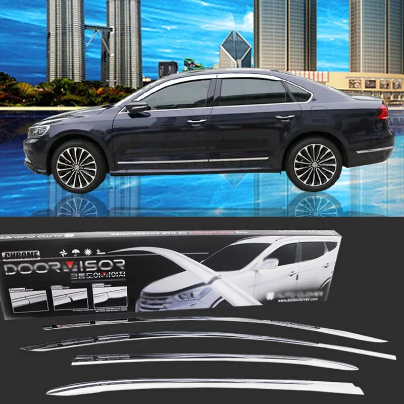 

1 Set Brand New Chrome Side Vent Sun Shade Window Visors Rain Guard Deflectors For VW Passat 2011-2018