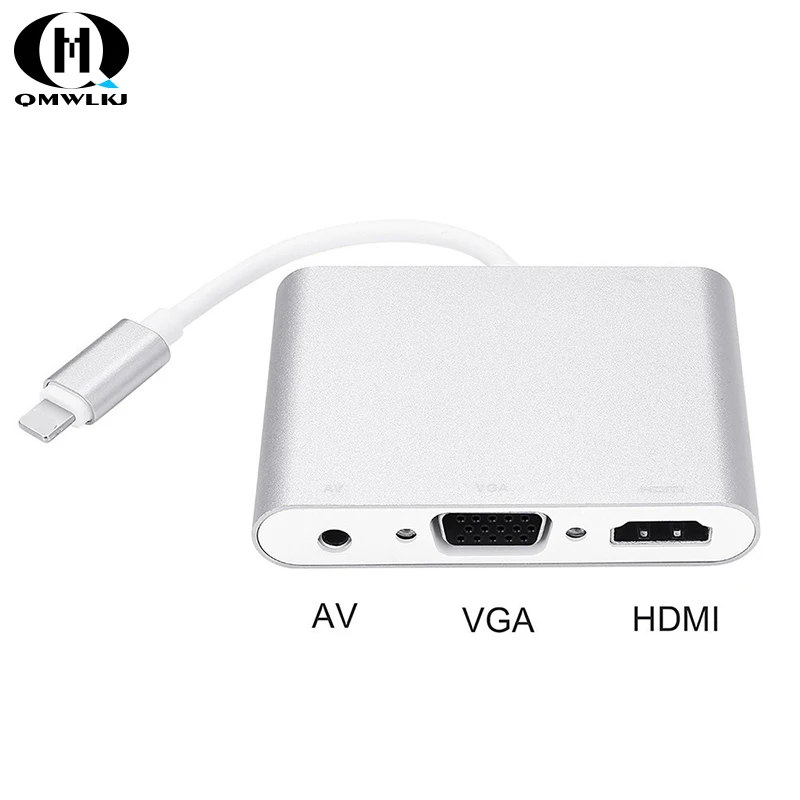 Для apple 3в1 8 Pin аудио адаптер USB к HDMI VGA + видео конвертер Цифровой AV для iPhone 7 plus 6S iPad