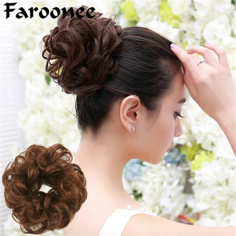 Women Tiara Satin Curly Messy Wavy Hair Bun Extension Elastic Hair Tie