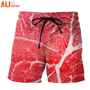 

Alisister Simulation Beef Bacon Print Men's Shorts Summer Beach Bordshorts Personalized Boys Shorts Vacation Holiday Jogger