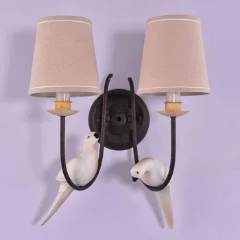 

Vintage Birds Wall Lamp Sconce Bedroom Kitchen Shop Aisle Decor Light Fixtures Black Iron Fabric Lampshade XUYIMING