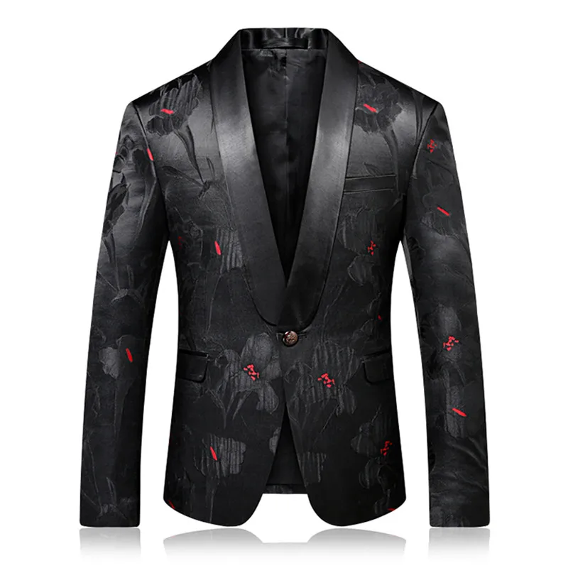 Black Red Blazer Slim Masculino Dresses Uomo Wedding Prom Blazers Single Button For Men Elegant Suit Jacket - Цвет: Black