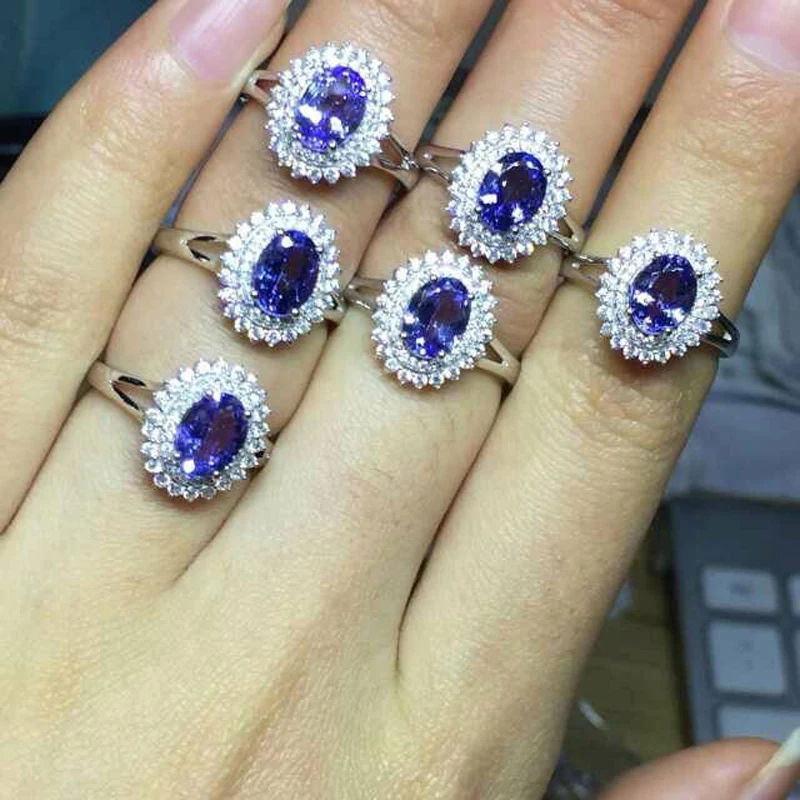

2017 Qi Xuan_Fashion Jewelry_Natural Blue Stone Sapphires Luxury Rings_S925 Solid Silver Sterling Ring_factory Directly Sales