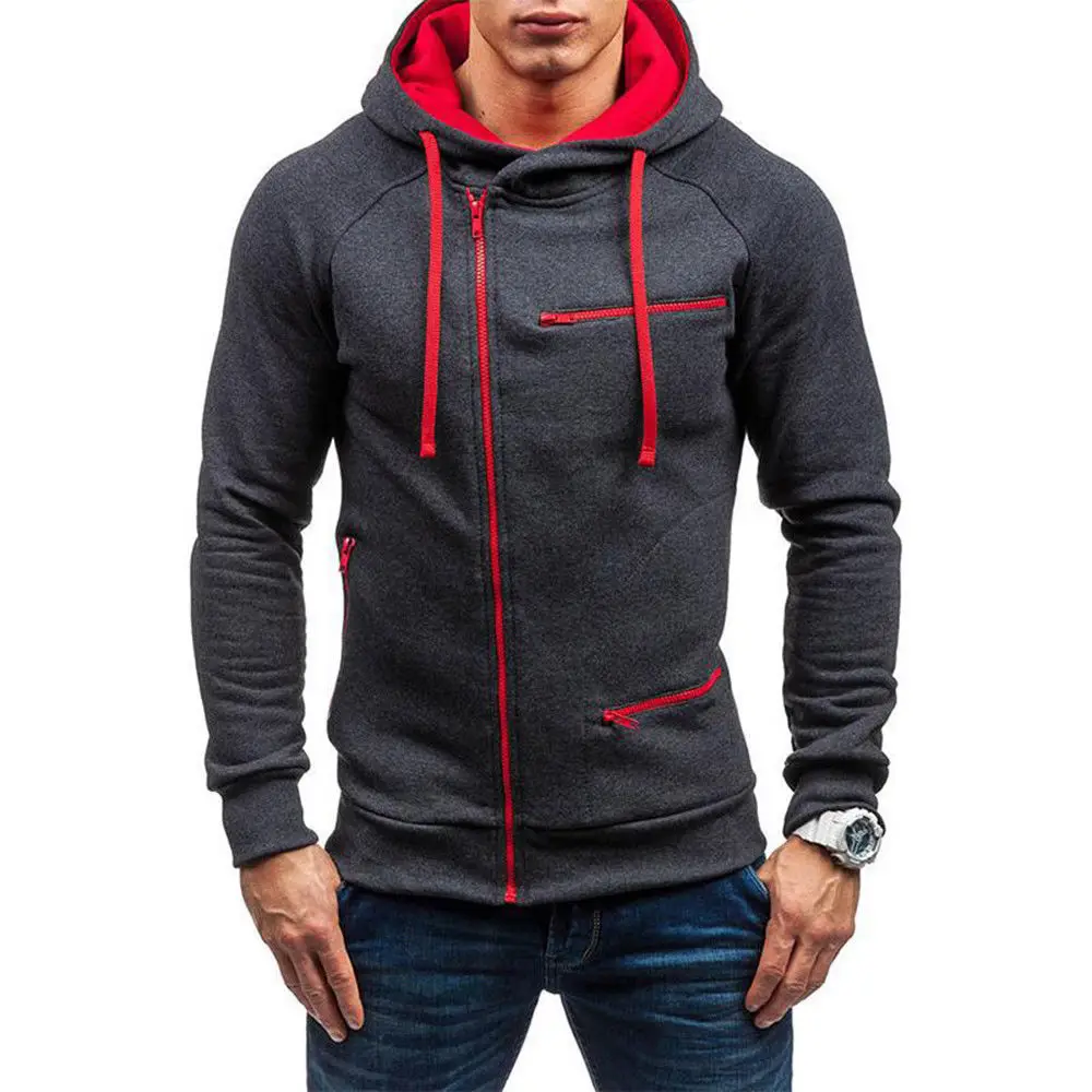 Plus Size Men Multiple Pockets Hoodies Zipper Autumn Winter Hooded ...