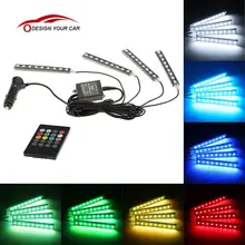 4 в 1 Беспроводной удаленного 7 цветов RGB музыка Голос Управление интерьер атмосферу света бар автомобилей этаж Даш светодиодные лампы украшения комплект 12 В