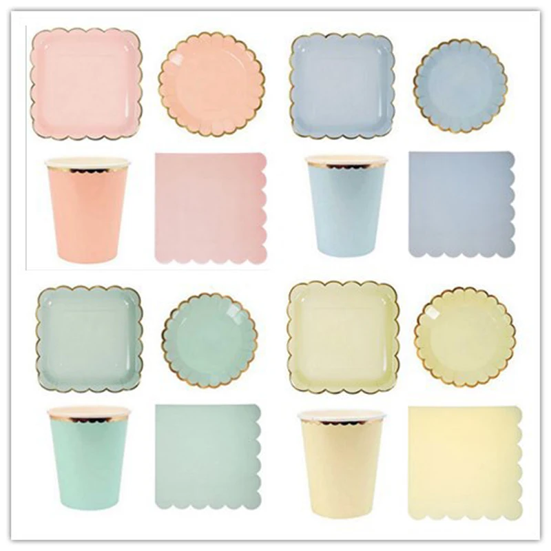 buy Pink Blue Happy Birthday Series Disposable Tableware Gilding Paper Napkin Cup Plate For Home Kids Birthday Party Decoration