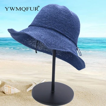 

YWMQFUR Women Summer Hats Sun Beach Panama Straw hat Wide Wave Brim Folded Outdoor CAPS Leisure Holiday Raffia Cap visors hat