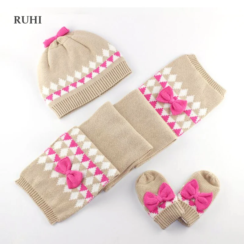 Christmas Gift Girl Hat Scarf And Gloves Set Children Cap Baby Girls