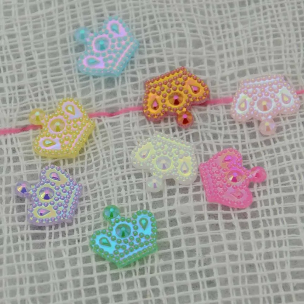 

BOLIAO 100Pcs 11*12mm Crown Acryl AB color FlatBack Scrapbook Craft Bags/ Shoes/ T-shirts Scrapbook Fit Phone Embellishment DIY