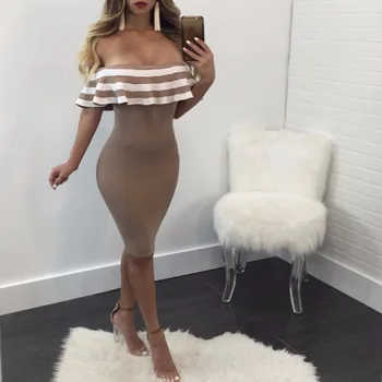 

Summer 2019 Dress Sexy Celebrity Backless Patchwork Ruffles Women Short Slash Neck Night Club Body con Party Dresses Wholesale