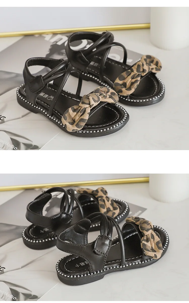 Г. Новая летняя обувь в римском стиле для маленьких девочек детская обувь принцессы сандалии с леопардовым бантом Размер 15,5 см-22 см