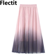 Женская фатиновая юбка с эластичной резинкой на талии, плиссированная юбка миди, весна-лето, богемный наряд для отдыха