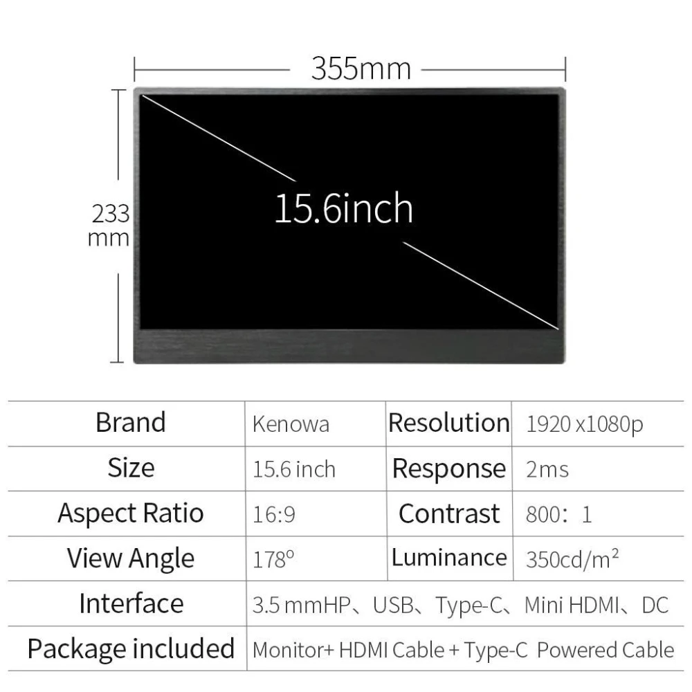 15,6 дюймов портативный монитор HD Тонкий 1920x1080 ips игровой дисплей с 2 тип-c USB-C HDMI портом для окна PS3/PS4/Xbox 360 PC CNC