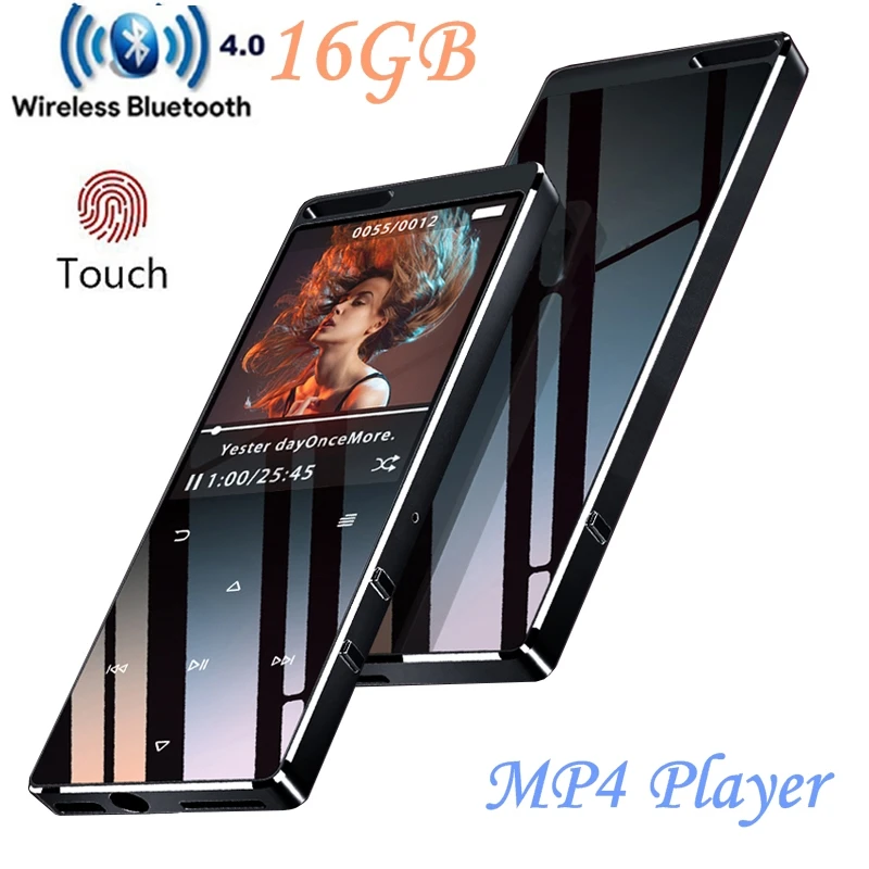 

Bluetooth MP4 Player 16GB Touch Button Ultra-thin HIFI Lossless Sound Quality Video Player with FM Radio, Support SD up to 128GB