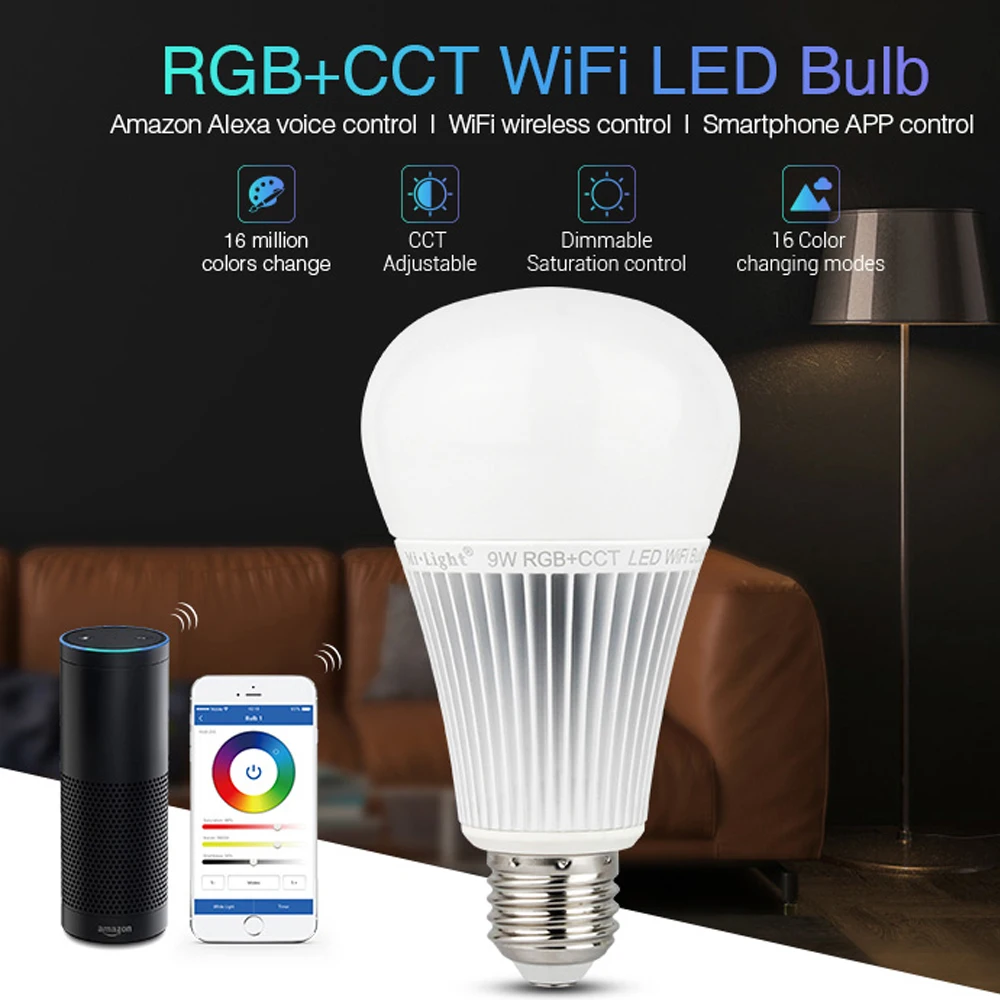 

Milight YB1 9W RGB+CCT WIFI LED Bulb 2.4G Wireless LED Lamp 2700K-6500K Dimmable 2 in 1 Smart Mi-Light LED Light AC100-240V