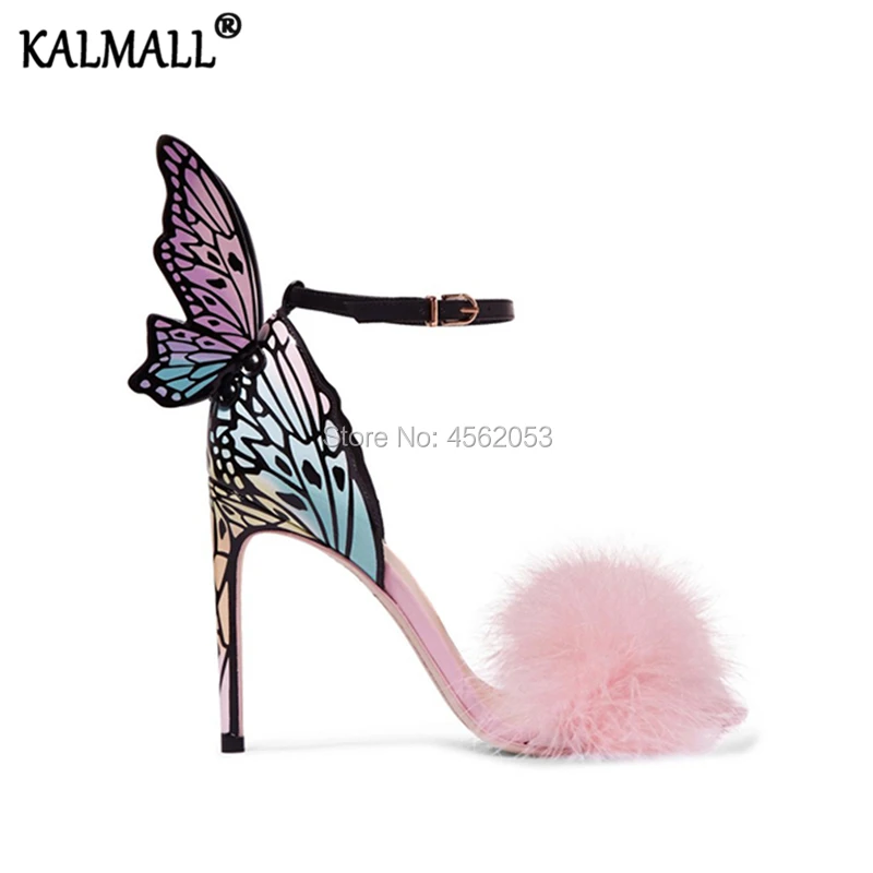 Женские босоножки с перьями KALMALL летние туфли разных цветов крыльями бабочки