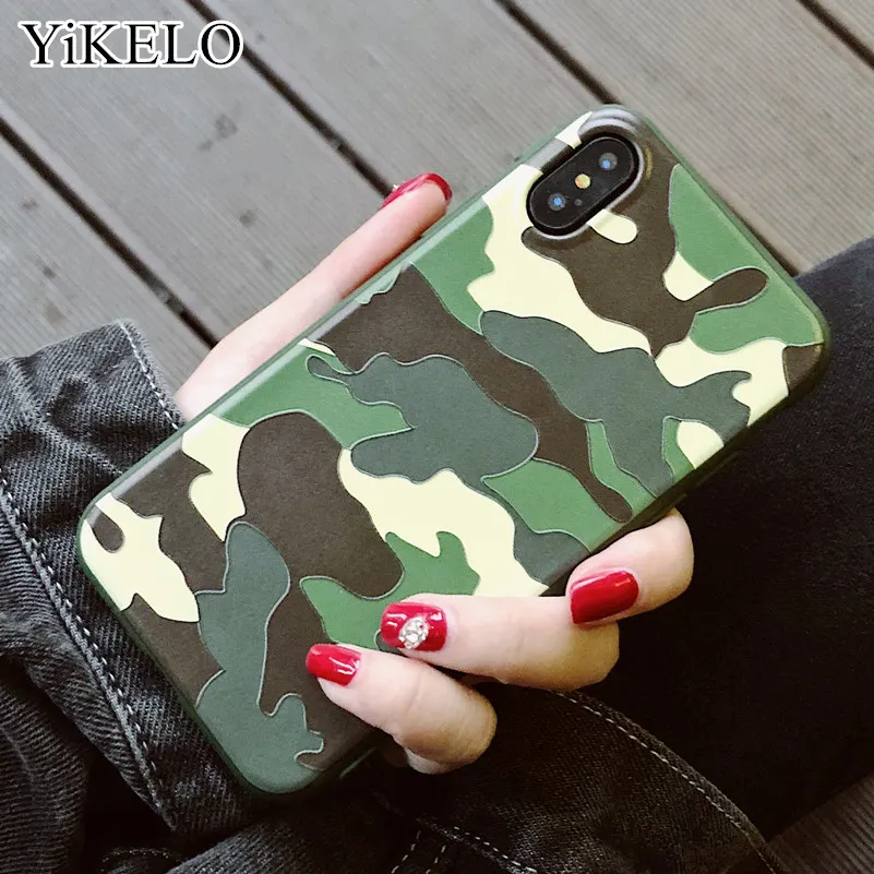 

YiKELO Retro Army Green Camouflage Case For iPhone X 6 6s 7 8 Plus Soft TPU Rubber Silicon Cases Back Cover Coque For iphone6