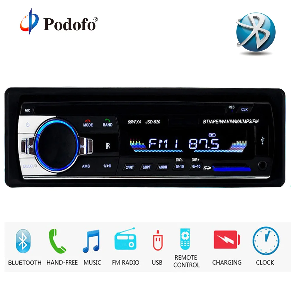 Discount !! Podofo Autoradio JSD520 12V Car Radio Bluetooth 1 din