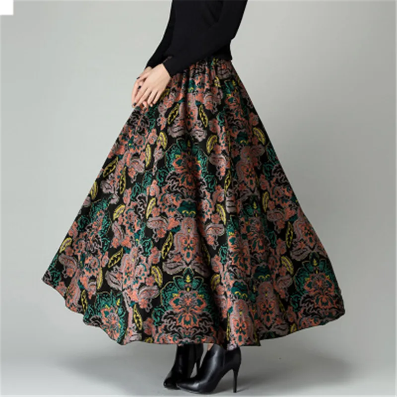 Новая Женская осенне-зимняя шерстяная модная плиссированная юбка с принтом, юбка с высокой талией, плотная эластичная талия, длинное, свободное, юбки OKXGNZ1586 - Цвет: B19