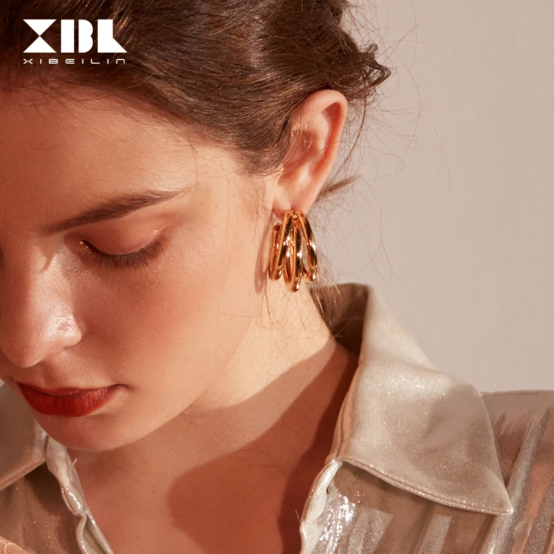 

Korean Temperament Hoop Earrings for Women Girls Female Simple Personality Metal Multilayer Earrings Party Jewelry Gifts 2019