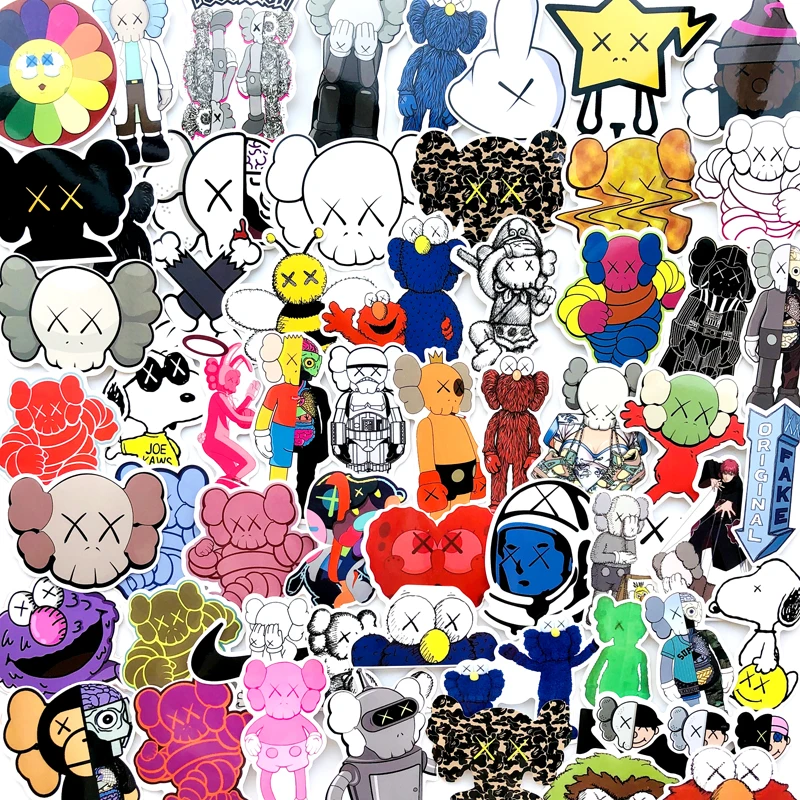 

64Pcs/lot Cartoon Kaws Sticker Original Fake Cap Sticker For Car Laptop Bicycle Motorcycle Notebook Waterproof Anime Stickers