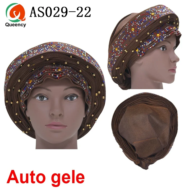 Aso Ebi Queency Африканский Авто геле уже связаны Aso OKE Headtie 1 шт./упак. доступны 24 цвета DHL AS029 - Color: coffee