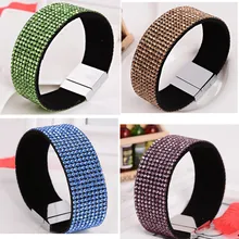 Moda 12 de drenaje de perforación pulsera de Cristal Rhinestone Lleno del cabo de Cuero pulseras para Las Mujeres pulseras y brazaletes joyería