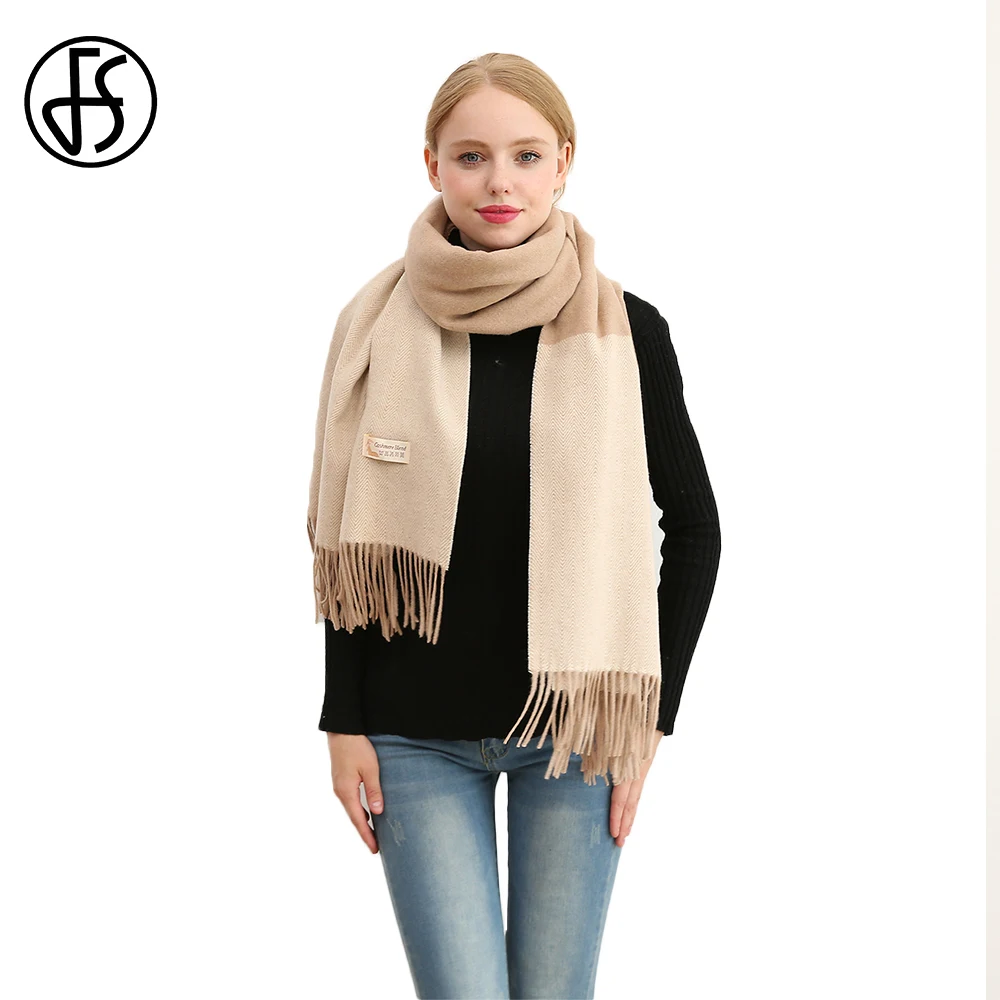

FS Winter Scarf Pashmina Shawls And Scarves Wool Camel Pink Luxury Brand Soft Warm Wraps Blanket Hijab With Tassel Foulard Femme