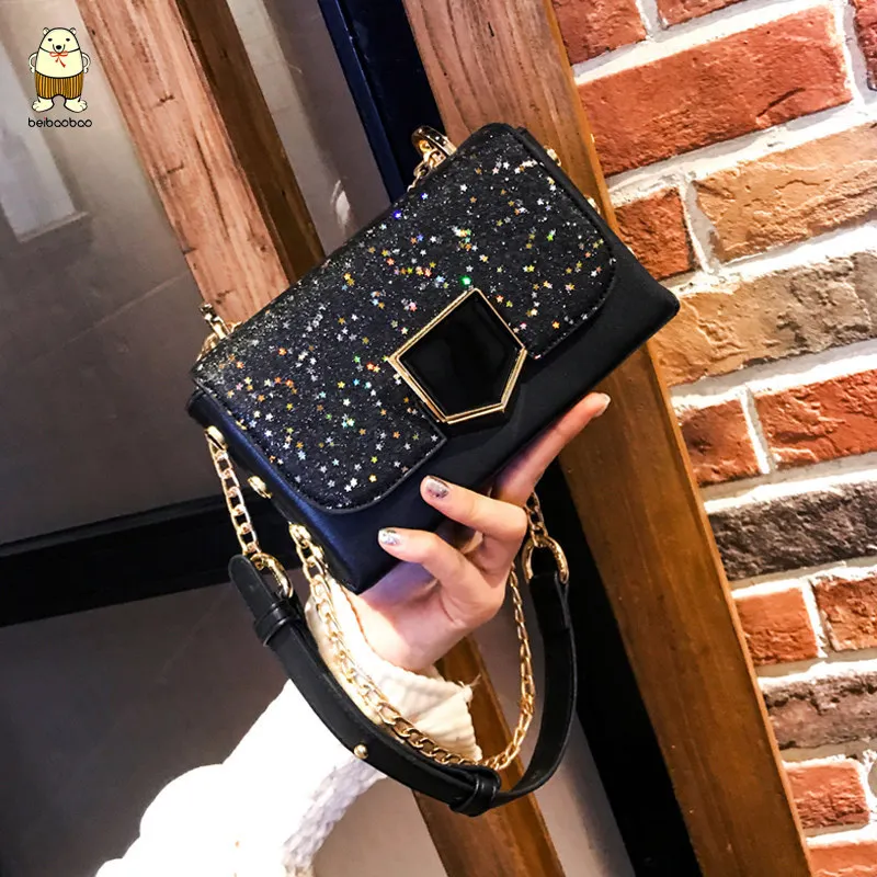 

2018 new paillette chains small square bags women's fashion shoulder bags messenger bags