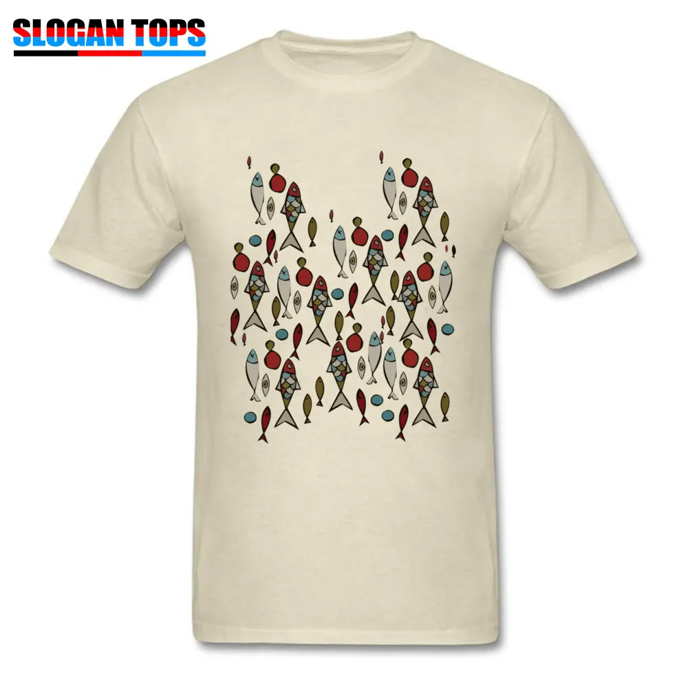 Fishy Customized Short Sleeve Tops Shirts Summer Fall O Neck Pure Cotton Mens T Shirts Customized Tee Shirt Funky Fishy beige