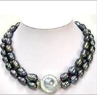 

Hot selling free shipping******** CLSSIC DOUBLE STRANDS TAHITIAN 10-13mm BLACK MOTHER PEARL NECKLACE 17-18inch