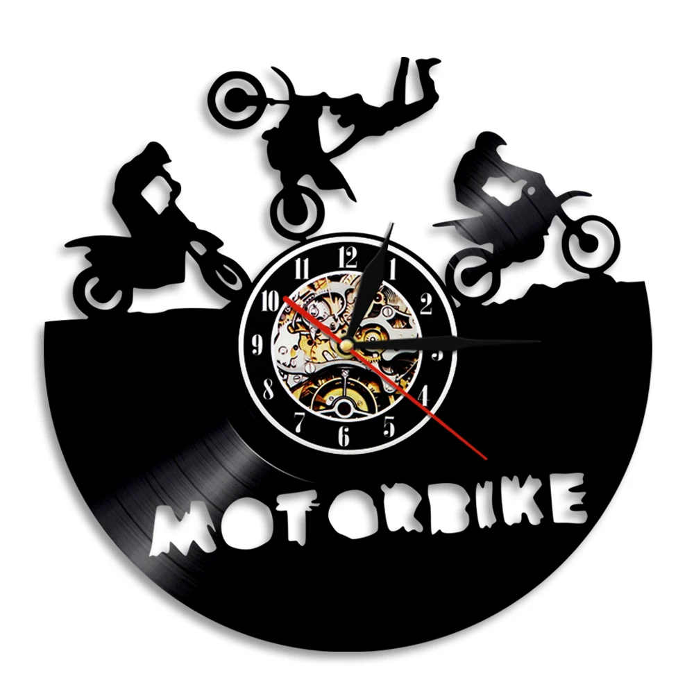 

1Piece Motorbike Silhouette LED Nightlight Motorcycle Vinyl Record Wall Clock Home Decor Handmade Gift For Motorcyclists