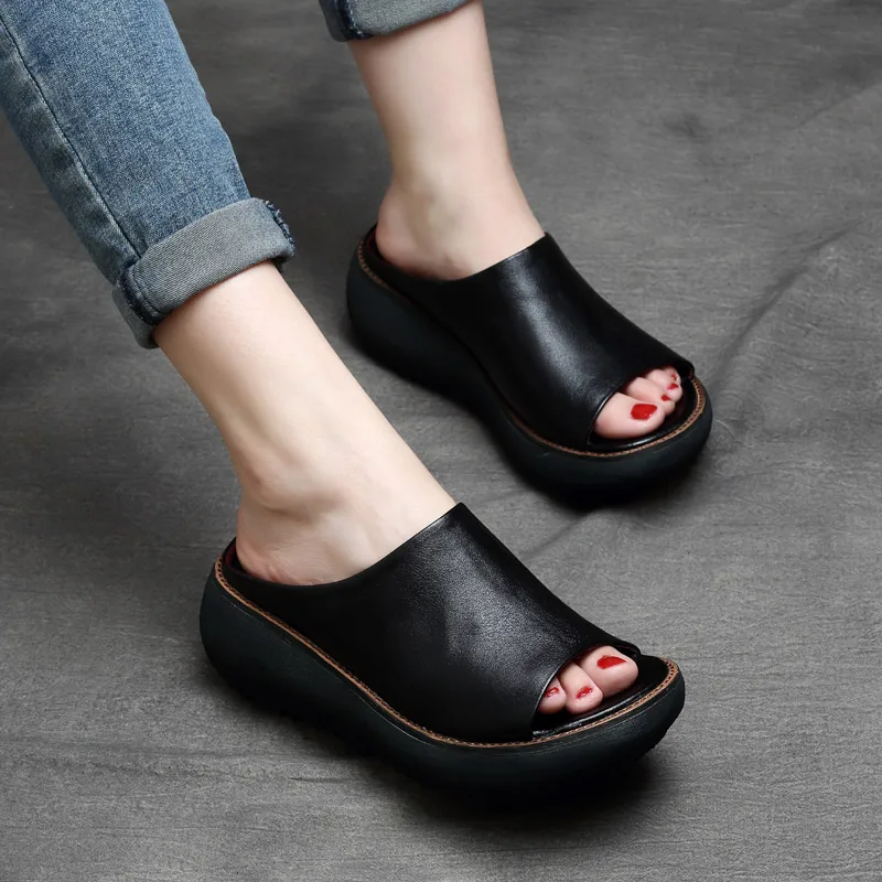VALLU Peep Toes Women Slippers Genuine Leather Women Summer Shoes ...