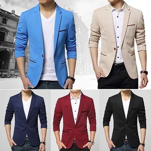 Fashion Men s Long Sleeve Slim Fit One Button Jacket Blazer Wedding Office Coat