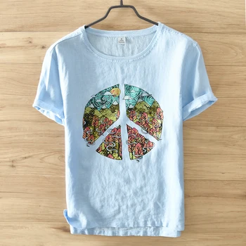 

Suehaiwe's brand summer t-shirt men fashion casual men t shirt short sleeve sky blue linen men tshirt 5 colors S-3XL mens camisa